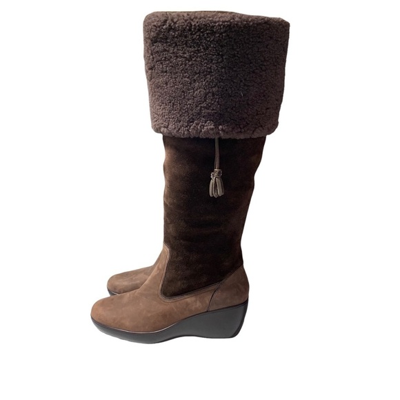 Sperry Womens Suede Shearling tall Winter boots size 6.5/7? brown wedge tassel - Picture 5 of 9